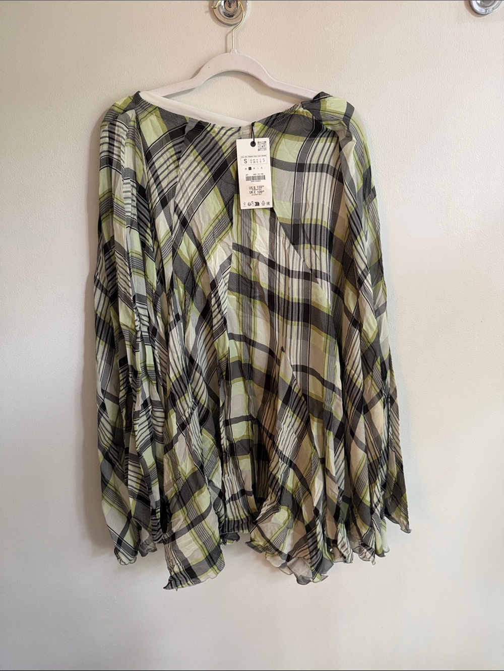 Zara Pleated Plaid Midi Skirt in Green and Black